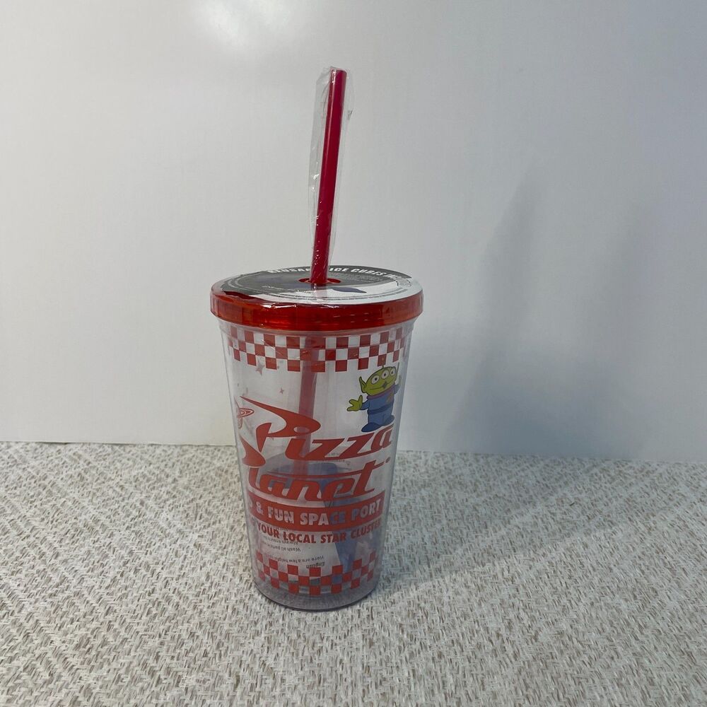 Disney Pixar Pizza Planet 16 oz Travel Tumbler with Straw and Reusable Ice Cubes